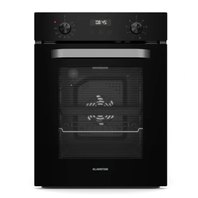 Image of Klarstein SmartSlim Built in Oven 49L Electric with Digital Timer, 9 Functions, Steam Cleaning, Removable Glass Door, Black Tempered Glass, Energy Class A, Integrated Design