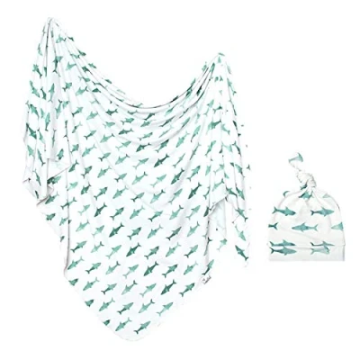 Image of Newborn Baby Receiving Blanket and Hat Set, Swaddle Soft Stretchy Sleeping Bag Sack Stroller Wrap, 4 Colors