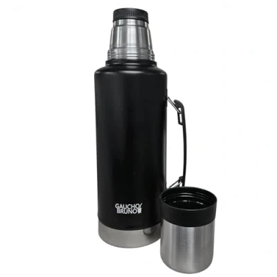 Image of Extra Large Tereré Flask 2L Stainless Steel Thermal with Sturdy Handle and Twist Pour Stopper Perfect for Yerba Mate Gaucho Bruno