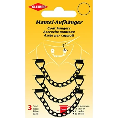 Image of Kleiber Set of Three Sew On Metal Coat Hangers Black, 10x1x0.5 cm