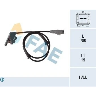Image of 96353848, 96436605, 96436880, 96449668 ABS Sensor FAE 78080 Rear Axle Hall 2 pin connector 780mm PEUGEOT: 307 CC, Hatchback, SW