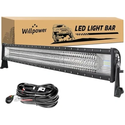 Image of Willpower Triple Row Led Light Bar 52 Inch 675W Super Bright Off road Work Spot Flood Combo Driving Lights with Wiring Harness Kit for Car Tractor Truck ATV SUV Boat