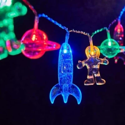 Image of LELYFIT 10LED 1.5M Spaceman Cartoon String Lights, Astronaut Planet Rocket Decoration, Children&#039;s Room Decoration Background Arrangement Small Lights (1.5M)