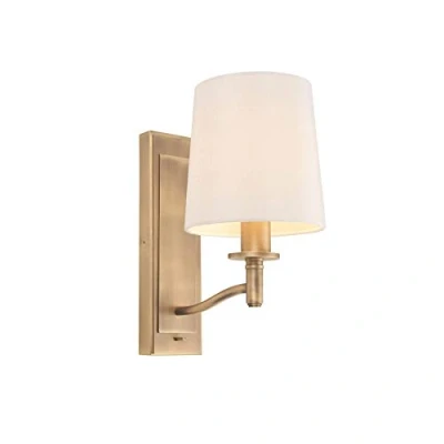 Image of Ortona 1 Light Wall Matt Antique Brass, Vintage White Faux Silk, E14