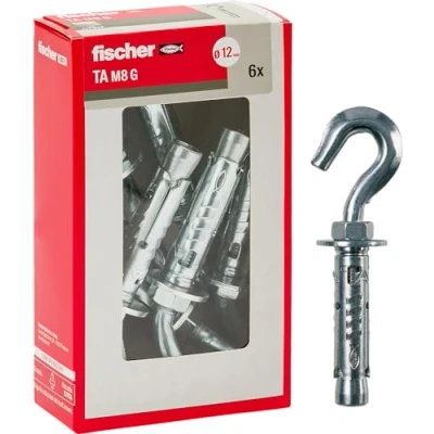 Image of fischer 71257 Tasselli Acciaio TA M 8 con, Diameter 12 mm Steel Dowel Hook, M8 + gancio