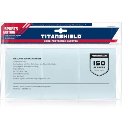 Image of TitanShield (150 Sleeves/Clear Sports Edition Standard Size Trading Card Sleeves Deck Protectors (Baseball, Football, Basketball)