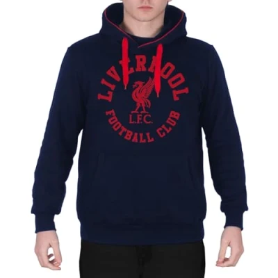 Image of Liverpool FC Official Football Gift Mens Graphic Fleece Hoody Navy Small