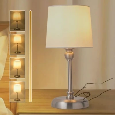 Image of YOIZO Rechargeable Cordless Table Lamp, 6000mAh Battery Operated Lamp Indoor with Stepless Dimmable, Bedroom Touch Bedside Lamps for Living Room Nickel(with LED Bulb)