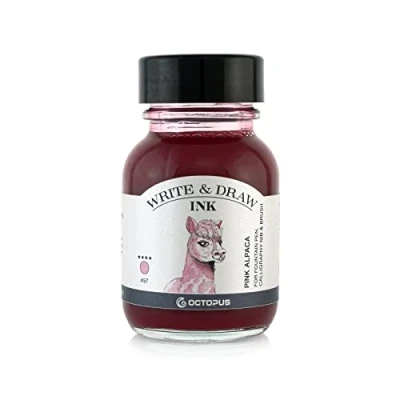 Image of Octopus Write and Draw Ink 457 Pink Alpaca, Waterproof for Writing Drawing, Calligraphy Ink, Non fading Drawing Fountain Pen, Pink, 50 ml