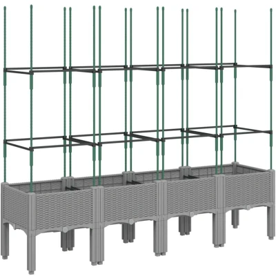 Image of vidaXL Garden Planter with Trellis Light Grey 160x40x142.5 cm PP