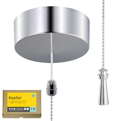 Image of ElekTek Chrome Light Pull Switch Kit with Chain and Connector Lighthouse