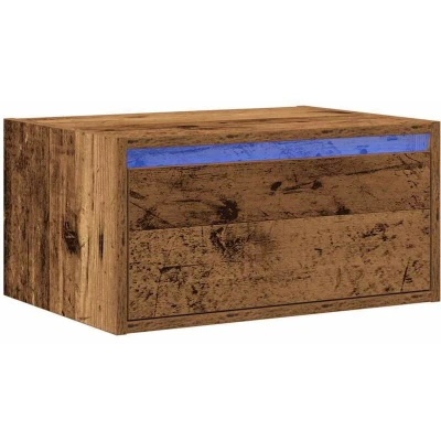 Image of vidaXL Wall Mounted Bedside Cabinet with RGB LED Lights Engineered Wood, Old Wood Finish, Bedroom Nightstand Storage
