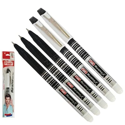 Image of FLAIR Marathon 5 x 0.7mm BLACK Ballpoint Pens Smooth Longer Writing Length