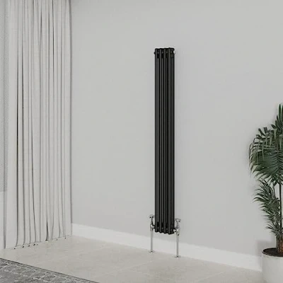 Image of WarmeHaus Traditional Radiator Black Vertical Double Column Cast Iron Radiators Tall Central Heating 1500x200mm