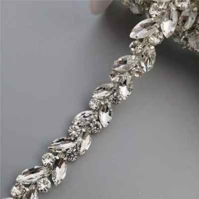 Image of 1 yard Rhinestone Crystal Chain 0.59&quot; Width Bling Diamante Lace Trim Ribbon Gem Sparkle Wedding Bridal Dress Necklace Prom Evening Diamond Applique Show Accessories Sash Belt Headwear Craft Cake DIY