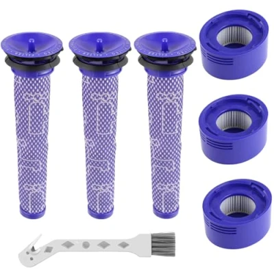 Image of HUAREW 6 Pack Vacuum Filter Replacement Kit for Dyson V7, V8 Animal and Absolute Cordless Vacuum, 3 Post Filter, Pre Replaces Part # 965661 01 &amp; 967478