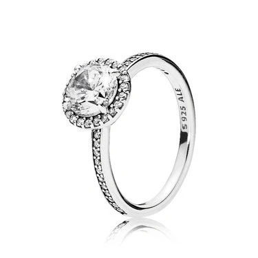 Image of PANDORA Timeless Women&#039;s Sterling Silver Round Sparkle Halo Cubic Zirconia Ring, Size 52, No Box