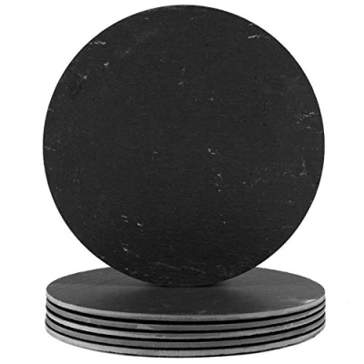 Image of 6x 30cm Black Round Linea Slate Placemats By Argon Tableware