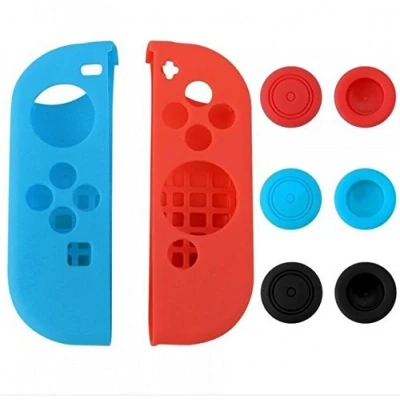 Image of 8 in 1 Silicone Protective Skin Soft Shell Case with Thumbsticks Grips Caps Cover for Nintendo Switch Joy Con Controller