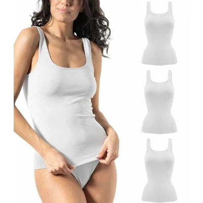 Image of Risalti Tank Tops Women Microfibre Wide Shoulder 3 Pack Womens Seamless, Vest Top, Camisole for Elegant, Women&#039;s Vests Softer Than Cotton Made in Italy