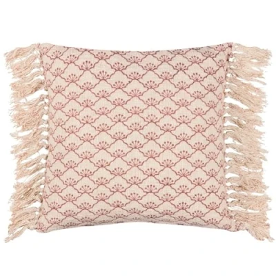 Image of Yard Saku Blossom Fringed Cushion Cover Brown Cotton Size 50 cm x