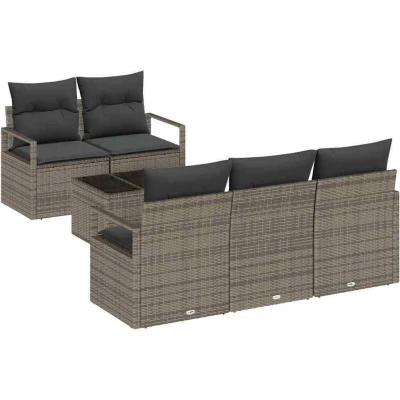 Image of vidaXL 6 Piece Garden Sofa Set with Cushions Grey Poly Rattan