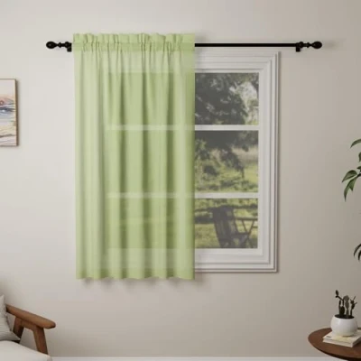 Image of Pacok Green Voile Curtains, 54 Drop Net Curtain for Windows, Rod Pocket Sheer Panel Curtains Living Room Kitcken Bedroom W56xL54 Inch(Green, 142 x 137cm)