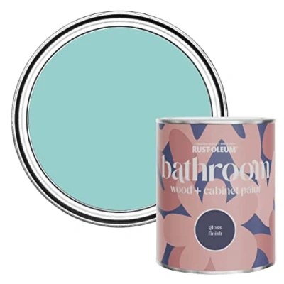 Image of Rust Oleum Blue Moisture Resistant Bathroom Wood and Cabinet Paint in Gloss Finish Teal 750ml