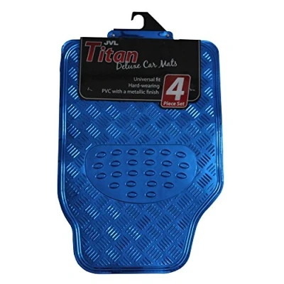 Image of JVL Titan Car Mat Set Metallic 4 Piece with Rubber Backing, Blue