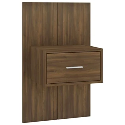 Image of vidaXL Wall Bedside Cabinet Home Bedroom Nightstand Floating Hung Bed Unit Indoor Furniture Brown Oak Engineered Wood