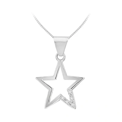 Image of Tuscany Silver Sterling Women&#039;s Cubic Zirconia Open Star Pendant on Adjustable Curb Chain Necklace 41cm/16&quot; 46cm/18&quot;