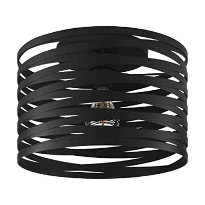 Image of EGLO ceiling light fitting Cremella, flush mount lamp in vintage and industrial design, round living room lighting made of black metal, E27 socket, Ø 15