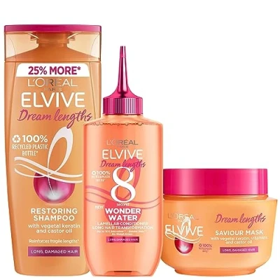 Image of L&#039;Oreal Paris Elvive Dream Lengths Shampoo, Wonder Water and Mask Set, For Long Damaged Hair