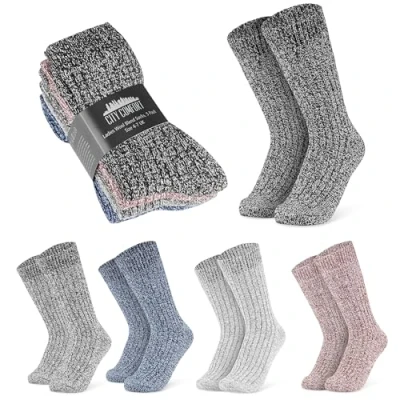 Image of CityComfort Womens Calf Socks, Multipack of Wool Blend Socks Gifts (Multi Marl, 8/11 UK, 5 Pack)