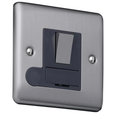 Image of Caradok 13A switched FCU’s Brushed Chrome, Metal Switch, Grey Insert