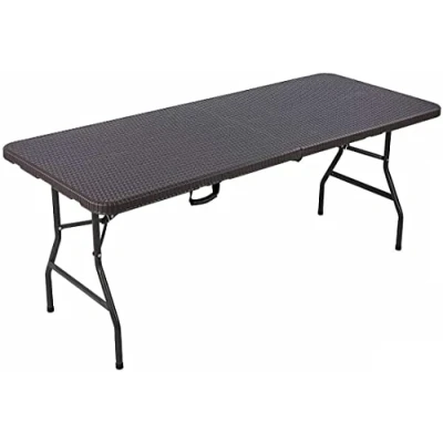 Image of FEFE® Rattan Look Foldable Garden Outdoor Picnic Camping Folding Table Wicker Look, 180 x 74 cm Surface, 6 Persons, High Density Polyethylene, Steel Frame with Powder Coating, Brown (1 xTable)