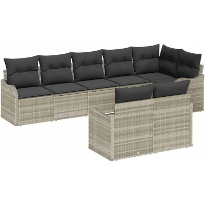 Image of vidaXL 8 Piece Garden Sofa Set with Cushions Light Grey Poly Rattan