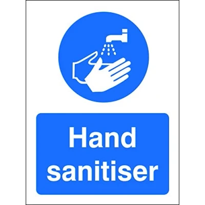 Image of SECO&quot;Hand SANITISER&quot;, 200x300mm Semi Rigid Plastic Safety Sign, White/Blue