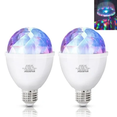Image of Disco Light Bulb, Aigostar 3W RGB LED E27 Bulb Lights for Kids, 360Rotation Ball Lights, Mini Party Parties Dance Halloween Xmas Birthday