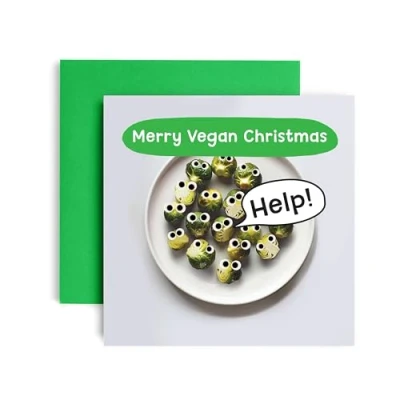 Image of Huxters Christmas Cards for Women Men Vegan Happy card him and her Family holiday Dad Mum Brother Sister Auntie Uncle Daughter laughter