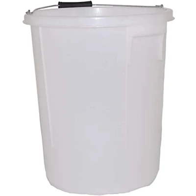 Image of 25L Litre White Hardwearing Plasterer Storage Bucket With Metal Handle And Measuring Guide Inside.