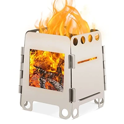Image of Lixada Camping Stove Folding Portable Titanium Wood Lightweight Kitchen Outdoor Hiking