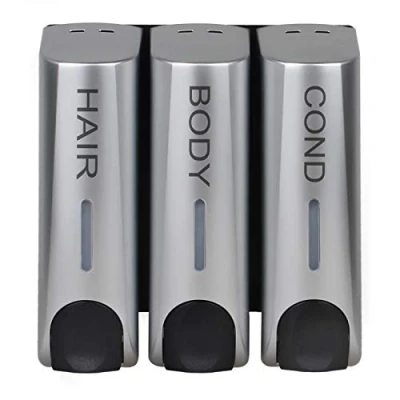 Image of ILIKEPOW Chamber Soap Dispenser Trio Shower Gel Shampoo Conditioner ABS Plastic Wall Mount Silver