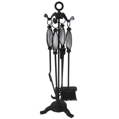 Image of JVL Pennine Black iron fireside fire tools 5 piece companion set