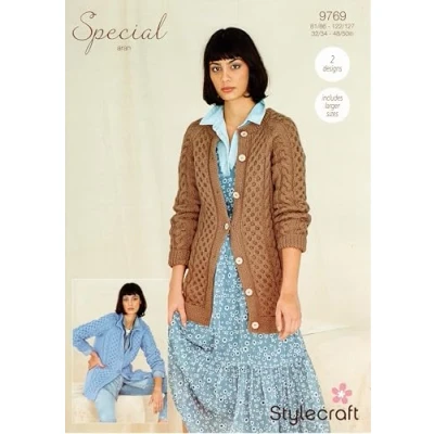 Image of Stylecraft Special Aran Knitting Pattern 9769 Ladies Cardigans (2 Designs)