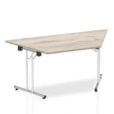 Image of Impulse 1600mm Folding Trapezium Table Grey Oak Top