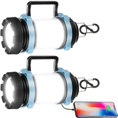 Image of 2 Pack Camping Lights,Rechargeable LED Torch,1000 Lumen Outdoor Spotlight Searchlight, High Power Lantern for Tents, Hiking, Fishing, Cut, Emergency