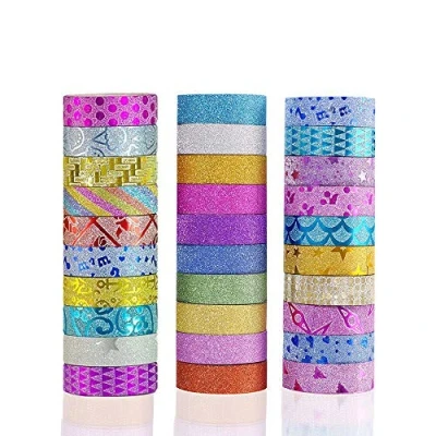 Image of Phantomon Washi Tape Craft Set 30 Roll Wide Decorative for Art, DIY Decor, Scrapbook, Glitter Masking Kids