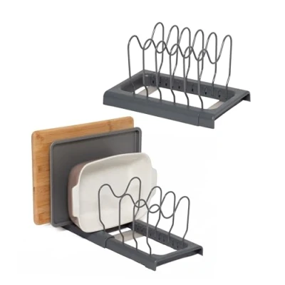 Image of simplywire Expandable Baking Tray and Chopping Board Rack Pack of 2 Pan Lid Storage Kitchen Cupboard Organiser Grey
