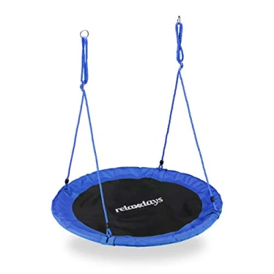 Image of Relaxdays Outdoor Nest Swing for Kids &amp; Adults, 110 cm, Up To 100 kg, Round Swing, Blue